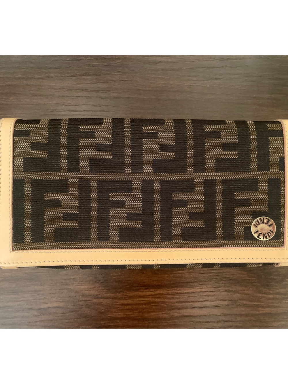 Fendi Brown & Tan FF Logo Card Holder